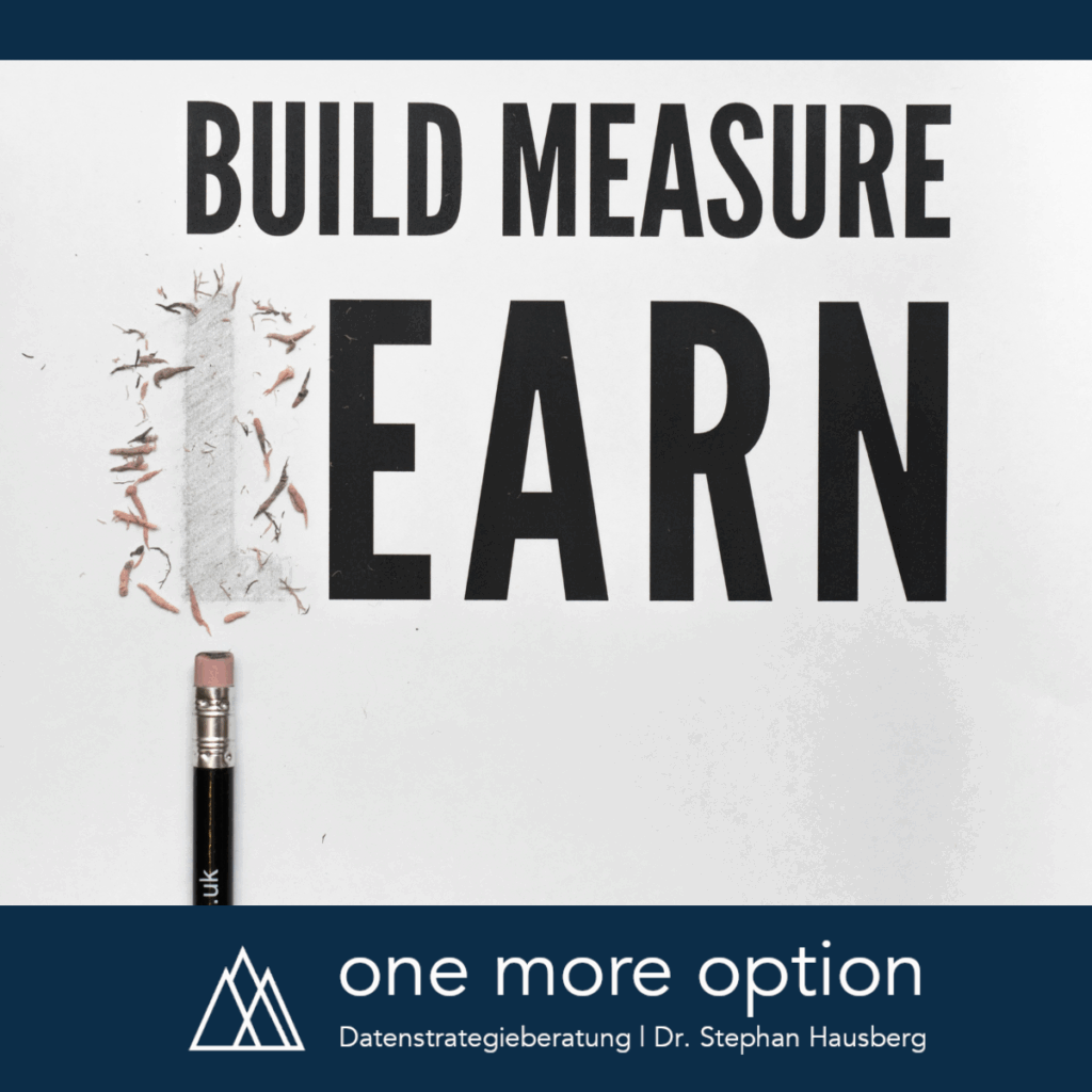 Stockfoto mit Spruch auf Englisch: "Build measure (l)earn"